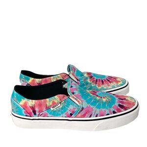 Vans Womens Size 10 Asher Slip On Canvas Shoes Tie Dye Blue Pink Multicolor